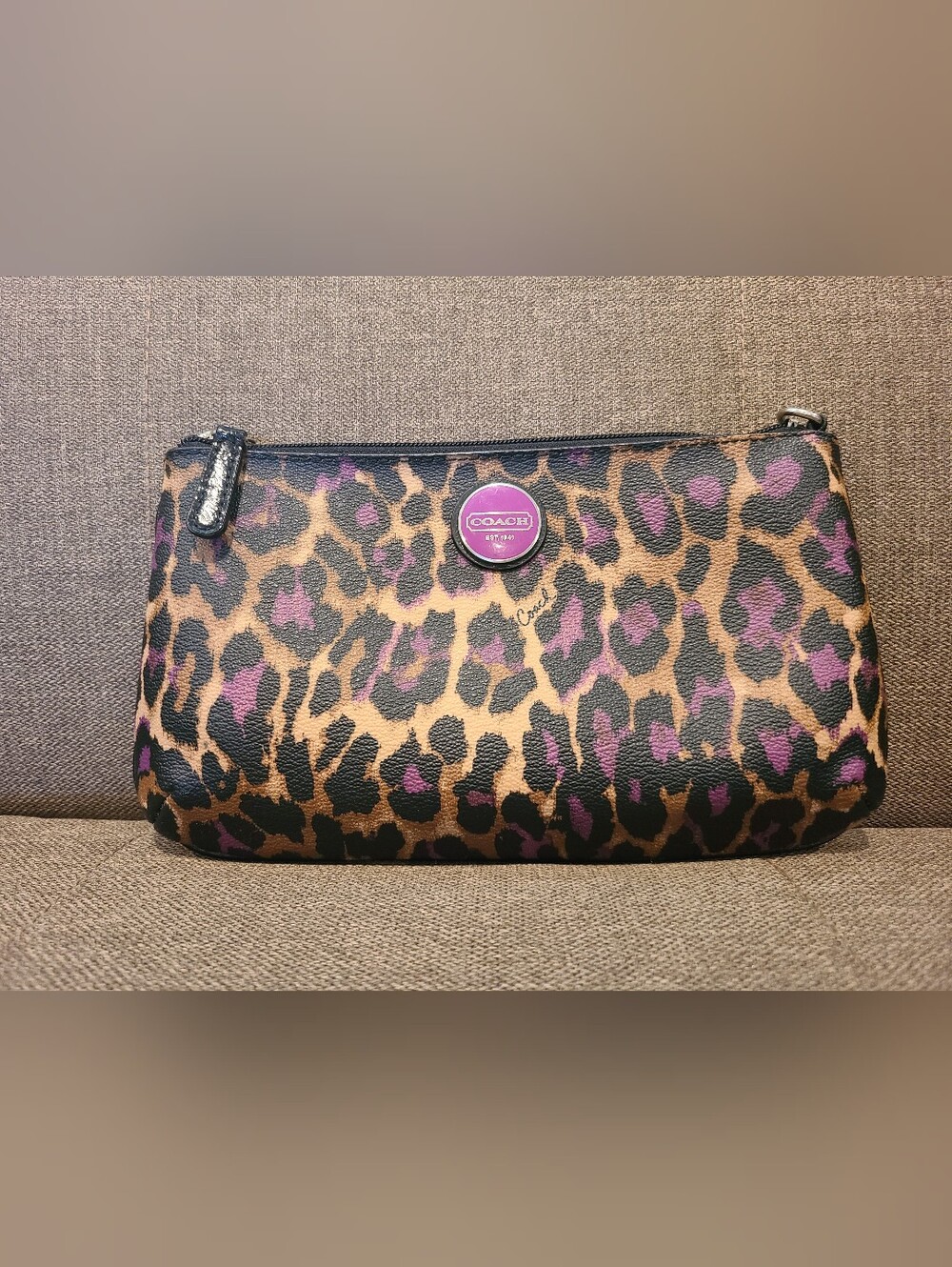 Coach Purple Leopard Print Pouch